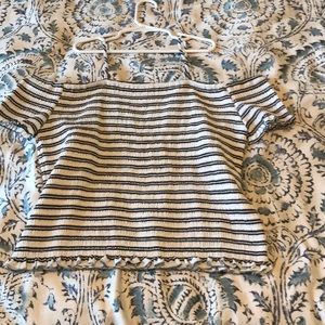 black and white off the shoulder crop top